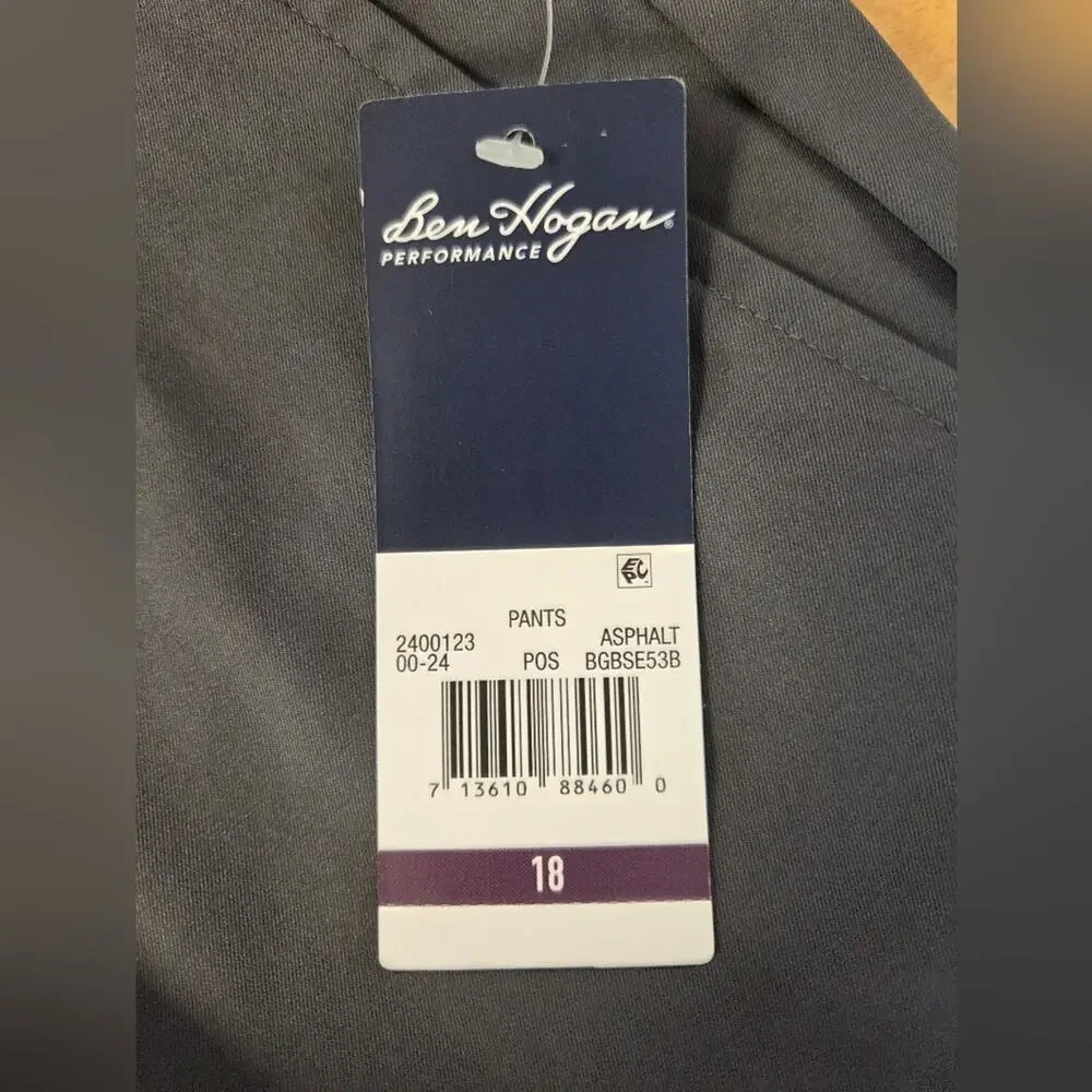 Ben Hogan Performance Boys Size 18 Golf Pants Asphalt Gray Stretch NWT